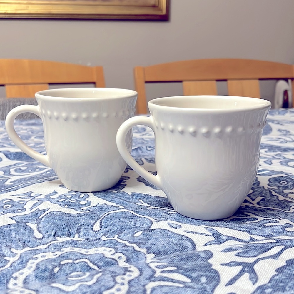 Pottery Barn Emma Beaded Stoneware Mugs - Set of 2 - VGU!